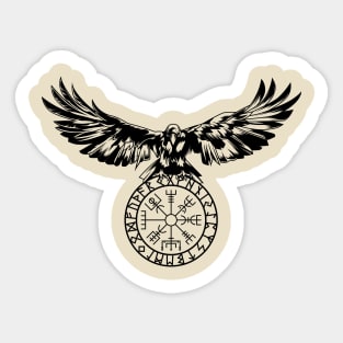 Raven with Futhark and Vegvisir Sticker